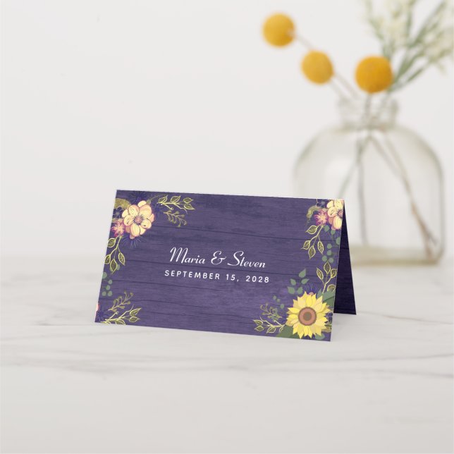 Sunflowers Wedding Place Card (Back)