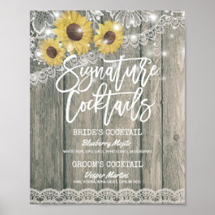 Sunflowers Wedding Signature Cocktail Drink Menu Poster