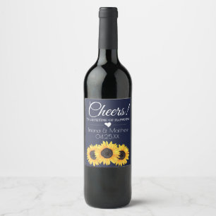 Sunflowers Wedding Wine Label Country Blue Cheers