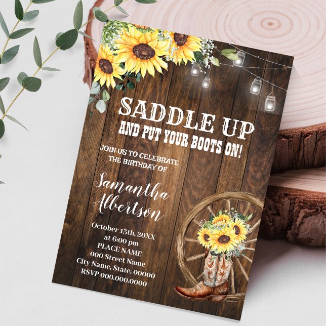 Sunflowers Western Birthday Country Boots  Invitation (Creator Uploaded)