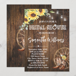 Sunflowers Western Bridal Shower Country Boots Invitation