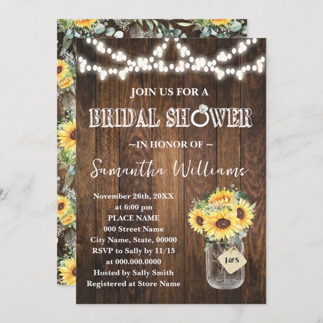 Sunflowers Western Bridal Shower Wedding Shower Invitation (Front/Back)