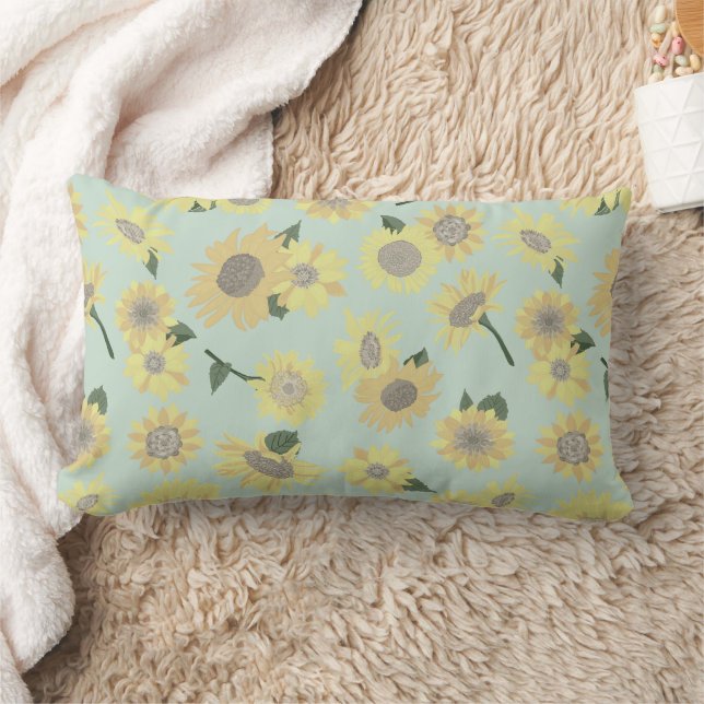 Sunflowers Whimsical Yellow Orange Blue Lumbar Cushion (Blanket)