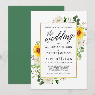 Sunflowers White Floral Calligraphy Wedding Invitation