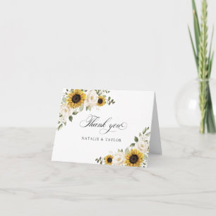 Sunflowers White Flowers Greenery Rustic Wedding Thank You Card