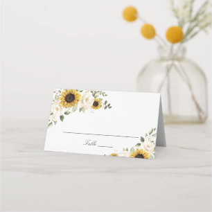 Sunflowers White Flowers Greenery Wedding Place Card