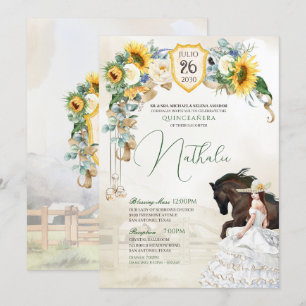 Sunflowers & White Roses Rustic Charro Quinceanera Invitation