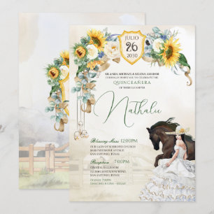 Sunflowers White Roses Western Charra Quinceanera Invitation