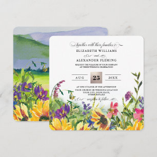 Sunflowers Wild Meadow Rustic Wedding Invitation