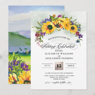 Sunflowers Wild Meadow Summer Rustic Wedding Invitation