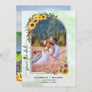 Sunflowers Wild Meadow Summer Wedding Photo Save The Date