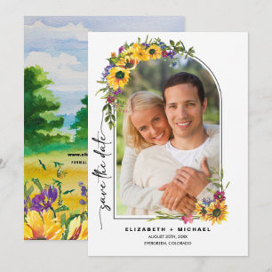 Sunflowers Wild Meadow Summer Wedding Photo Save The Date