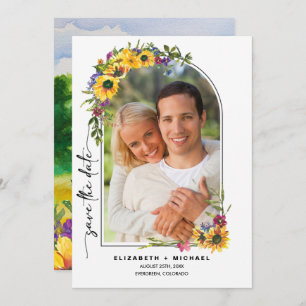 Sunflowers Wild Meadow Summer Wedding Photo Save The Date