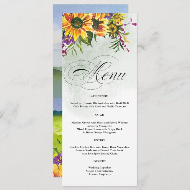 Sunflowers | Wild Meadow Wedding Menu Cards (Front/Back)
