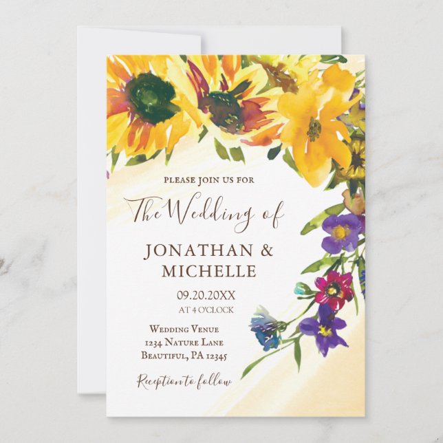 Sunflowers Wildflowers Floral Christian Wedding Invitation (Front)