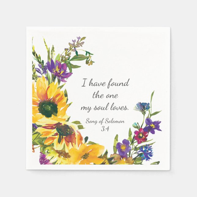 Sunflowers Wildflowers Floral Wedding Bible Verse Napkin (Front)