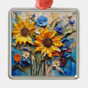 Sunflowers Wildflowers Flower Mixed Media Design Metal Tree Decoration