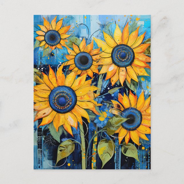 Sunflowers Wildflowers Flower Mixed Media Design Postcard (Front)
