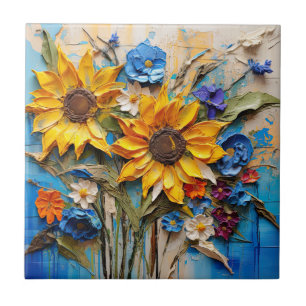 Sunflowers Wildflowers Flower Mixed Media Design Tile