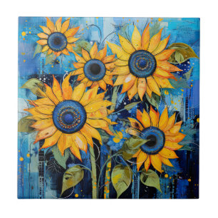 Sunflowers Wildflowers Flower Mixed Media Design Tile