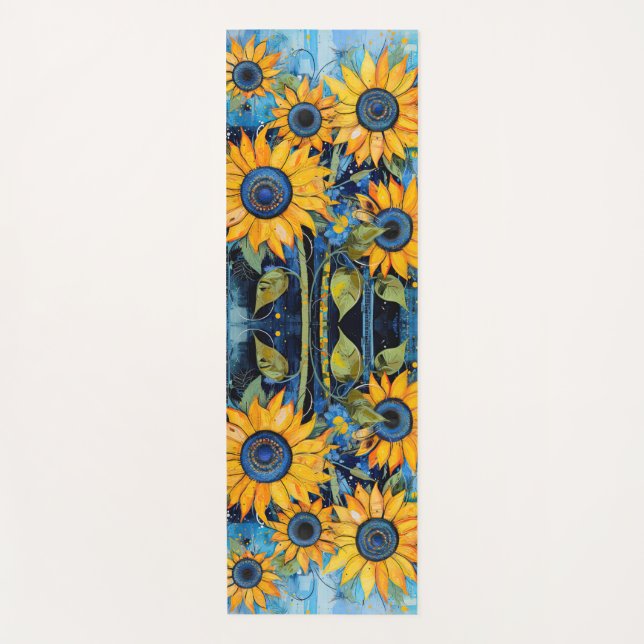 Sunflowers Wildflowers Flower Mixed Media Design Yoga Mat (Front)