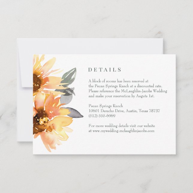 Sunflowers & Wildflowers Wedding Details Card (Front)