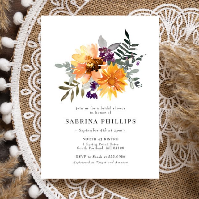 Sunflowers Wildflowers Yellow Purple Bridal Shower Invitation (Creator Uploaded)
