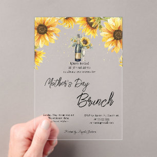 Sunflowers Wine Bottle Glass Mother's Day Brunch Acrylic Invitations