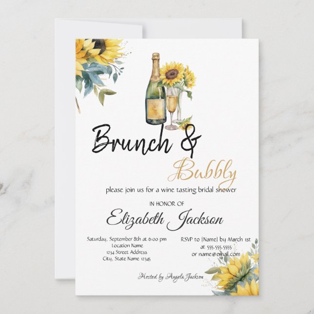 Sunflowers Wine Brunch & Bubbly Bridal Shower  Invitation (Front)
