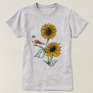 Sunflowers with a Small Bird on a Branch T-Shirt