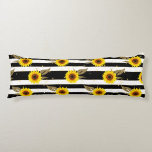 Sunflowers with Black and White Horizontal Lines Body Cushion