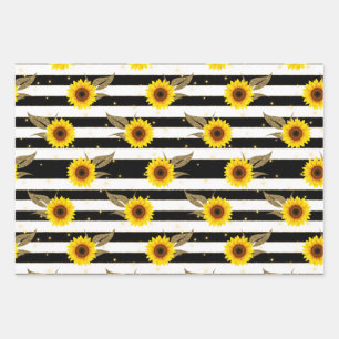 Sunflowers with Black and White Horizontal Lines Wrapping Paper Sheet