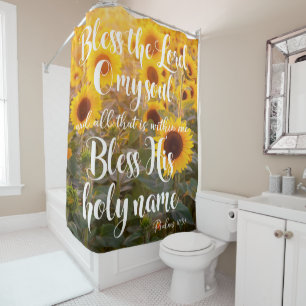 Sunflowers with Bless the Lord Bible Verse Shower Curtain