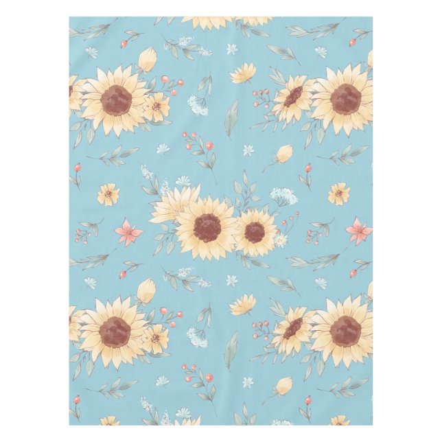 Sunflowers With Blue Background Tablecloth (Front)