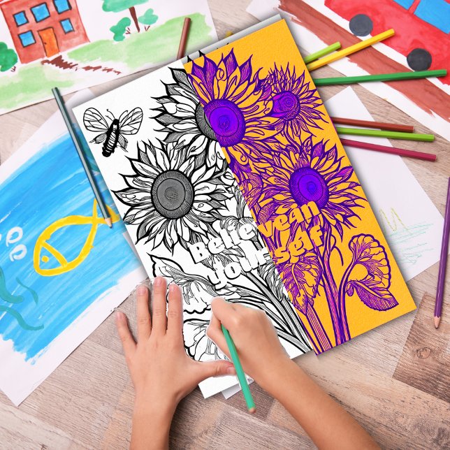 Sunflowers with Butterfly Colouring Page Printable Poster (Customize the text OR remove then download and print out at home for therapeutic coloring fun.)