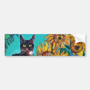 SUNFLOWERS WITH CAT -detail Bumper Sticker