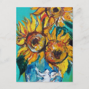 SUNFLOWERS WITH CAT- Detail Postcard