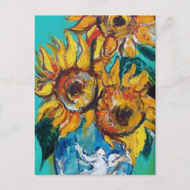 SUNFLOWERS WITH CAT- Detail Postcard (Front)