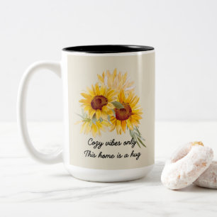 Sunflowers With Cosy Vibes Quote Two-Tone Coffee Mug