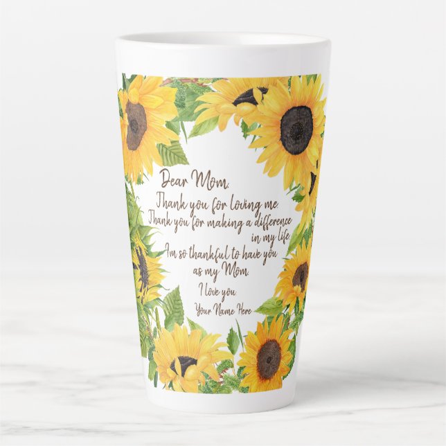 Sunflowers with Dear Mum Letter Latte Mug (Front)