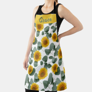 Sunflowers with Eucalyptus Leaves Pattern Custom Apron