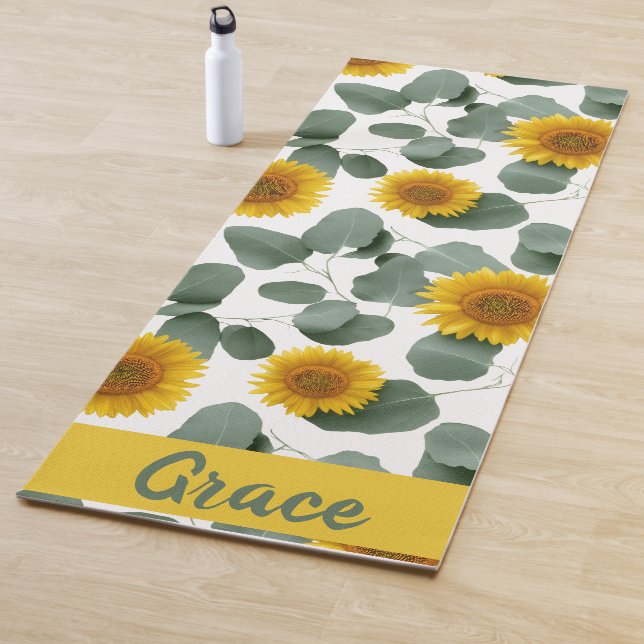 Sunflowers with Eucalyptus Leaves Pattern Custom Yoga Mat (In Situ)
