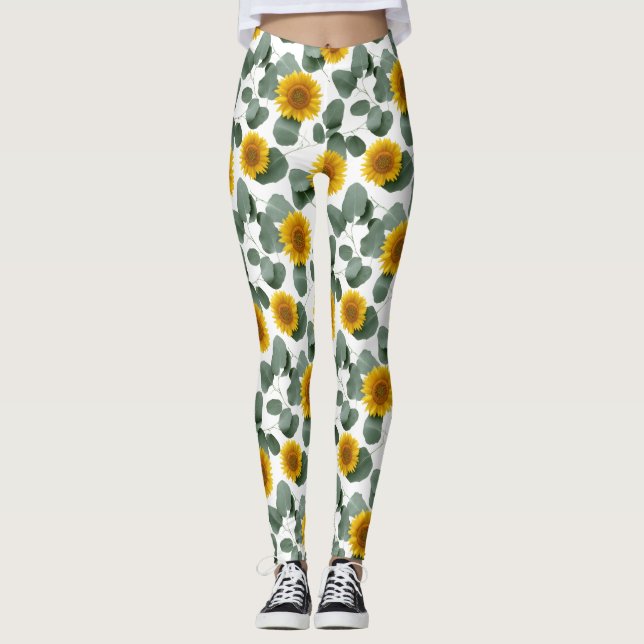 Sunflowers with Eucalyptus Leaves Pattern Leggings (Front)