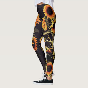 SUNFLOWERS WITH GREEN LEAVES IN BLACK LEGGINGS