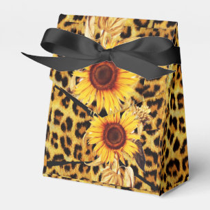SUNFLOWERS WITH LEOPARD FUR BOW SUMMER PARTY FAVOUR BOX