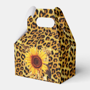 SUNFLOWERS WITH LEOPARD FUR BOW SUMMER PARTY FAVOUR BOX