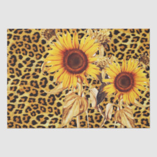 SUNFLOWERS WITH LEOPARD FUR BOW SUMMER PARTY TISSUE PAPER