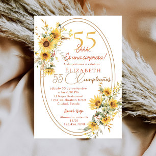 Sunflowers Women Spanish Surprise 55th Birthday Invitation