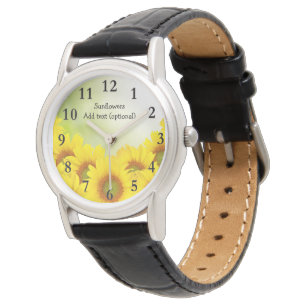 Sunflowers Women's Black Leather Strap Watch