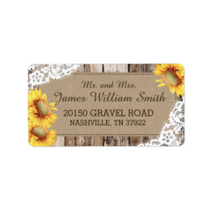 Sunflowers Wood and Lace Rustic Wedding Label